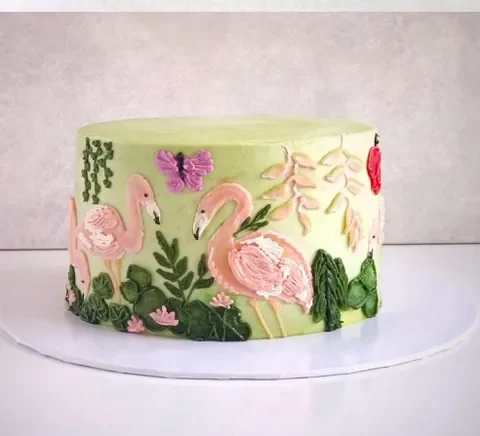 A hand-painted flamingo cake